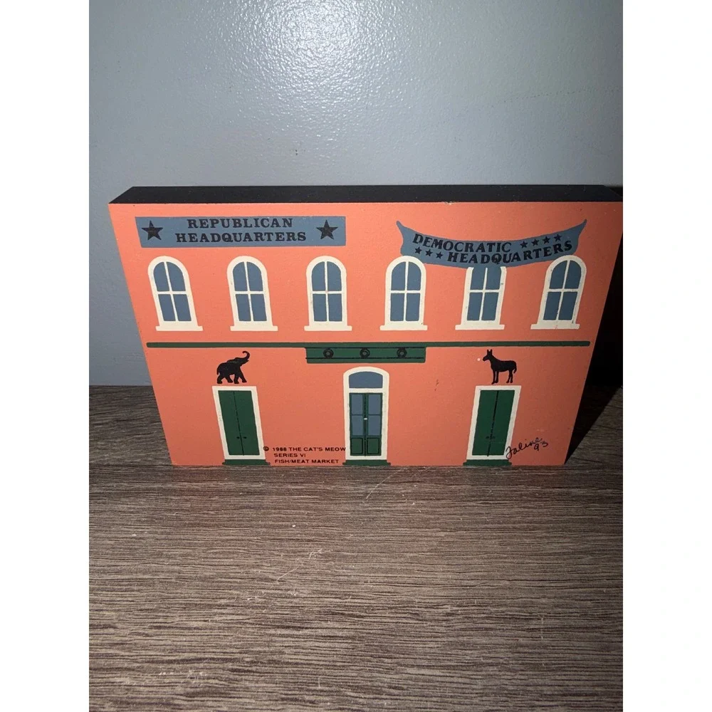Vintage 1988 Cat's Meow Village Series VI Fish Meat Market Political Decor
